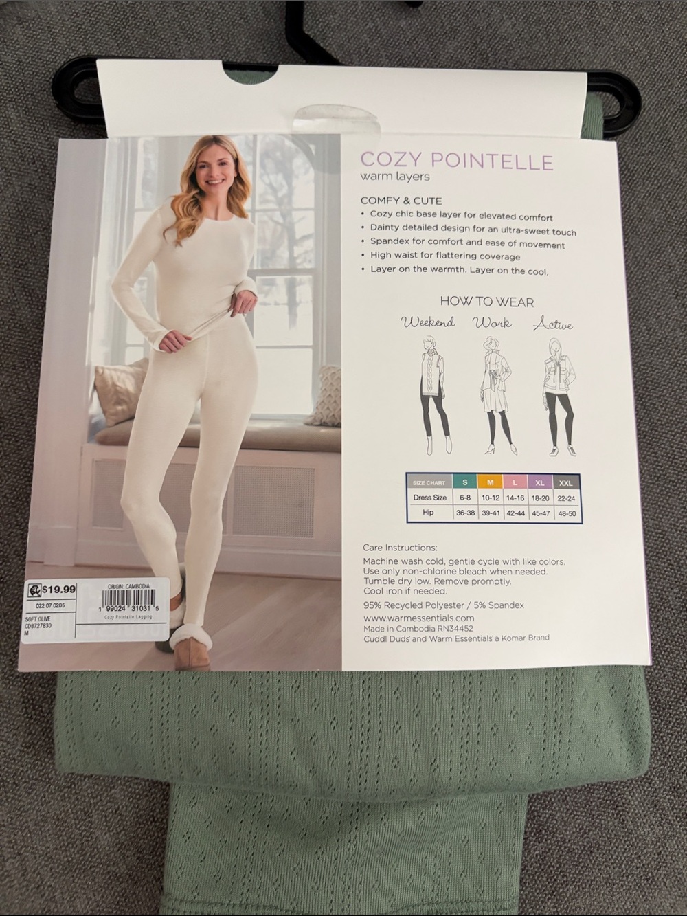 Cuddl Duds Cozy Pointelle Leggings in Sage Green - Picture 2 of 2